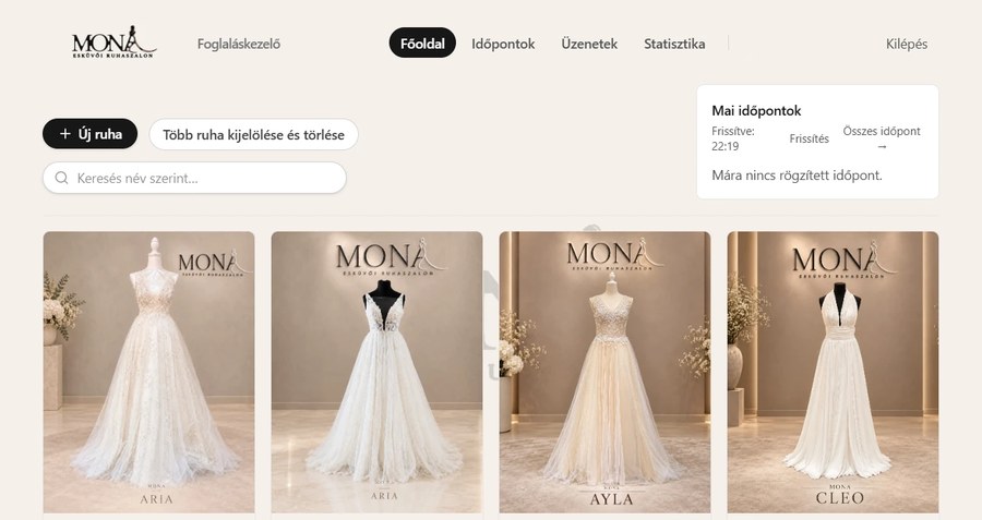 MONA foglalási rendszer — belső üzemeltetési felület, a MONA-logóval a fejlécben