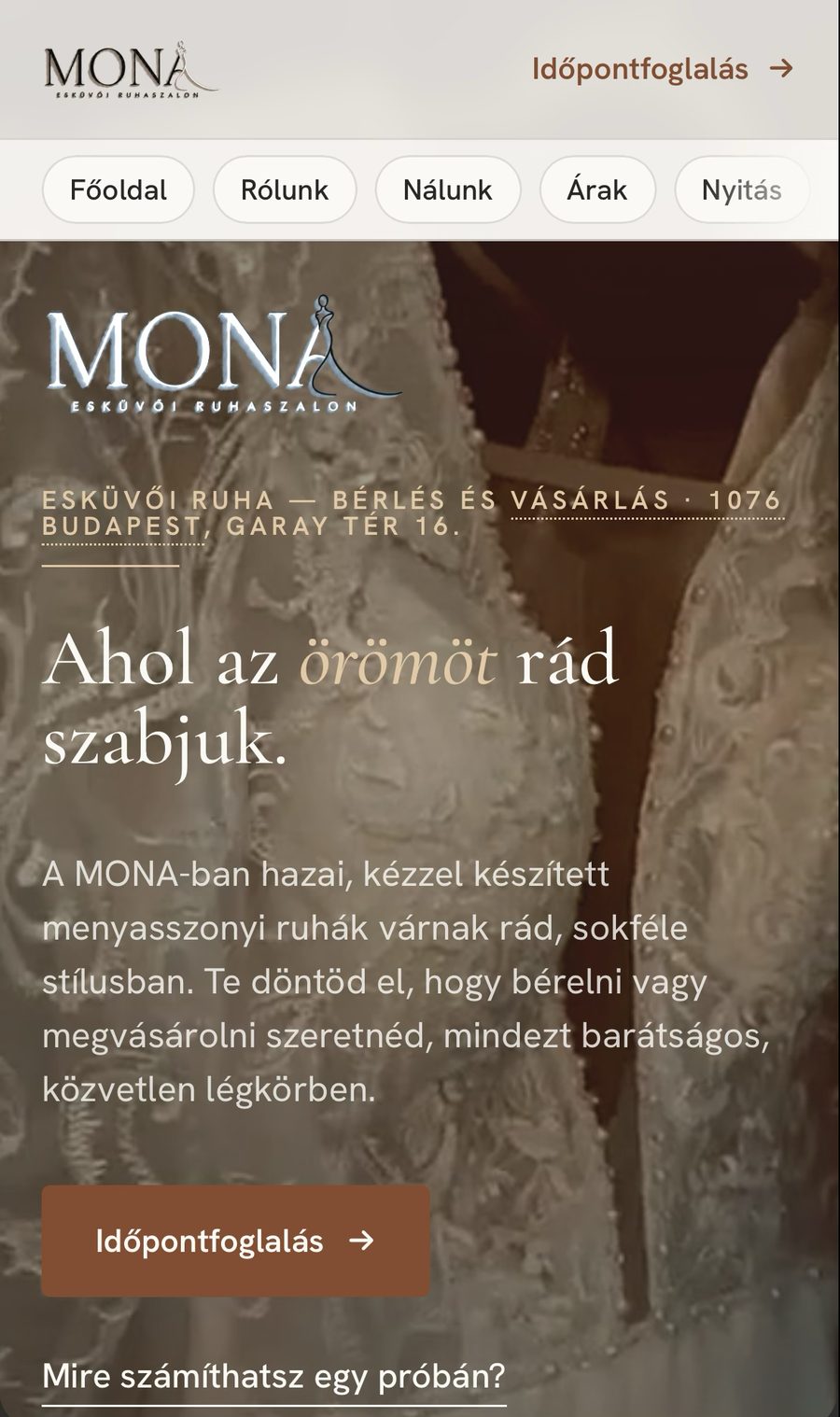 MONA Esküvői Ruhaszalon — weboldal